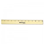 Westcott Flat Wood Ruler w/Two Double Brass Edges, 12", Clear Lacquer Finish ACM05221