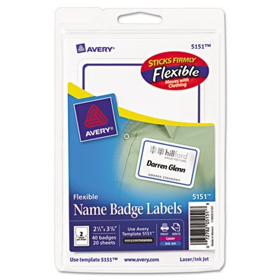 Avery Flexible Self-Adhesive Laser/Inkjet Badge Labels, 2 1/3 x 3 3/8, BE, 40/PK AVE5151