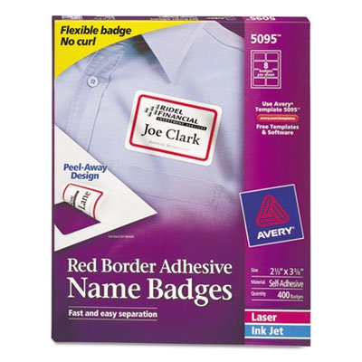 Avery Flexible Self-Adhesive Laser/Inkjet Name Badge Labels, 2 1/3 x 3 3/8, RD, 400/BX AVE5095