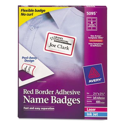 Avery Flexible Self-Adhesive Laser/Inkjet Name Badge Labels, 2 1/3 x 3 3/8, RD, 400/BX AVE5095