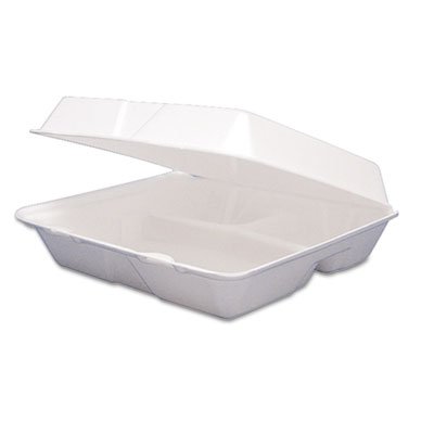 DCC 85HT3R Foam Container, Hinged Lid, 3-Comp, 8 3/8 x 7 7/8 x 3 1/4, 200