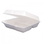 DCC 85HT3R Foam Container, Hinged Lid, 3-Comp, 8 3/8 x 7 7/8 x 3 1/4, 200