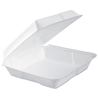 DCC 95HTPF1R Foam Hinged Lid Container, 1-Comp, 9.3 x 9 1/2 x 3, White, 100/Bag, 2