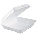 DCC 95HTPF1R Foam Hinged Lid Container, 1-Comp, 9.3 x 9 1/2 x 3, White, 100/Bag, 2