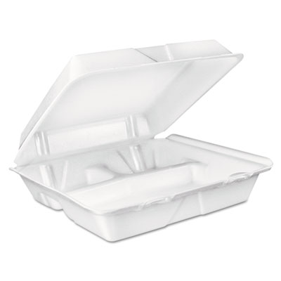 Dart Foam Hinged Lid Container, 3-Compartment, 8 oz, 9 x 9.4 x 3, White, 200/Carton DCC90HT3R