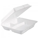 DCC 95HTPF3R Foam Hinged Lid Container, 3-Comp, 9.3 x 9 1/2 x 3, White, 100/Bag, 2