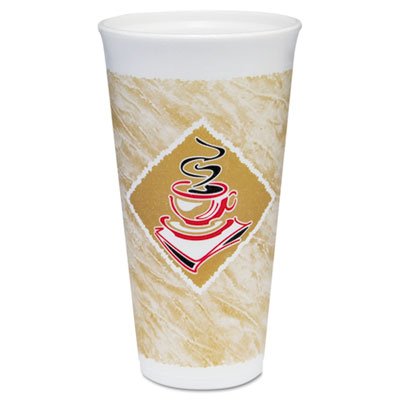 Dart Foam Hot/Cold Cups, 20 oz., Cafe G Design, White/Brown with Red Accents DCC20X16G