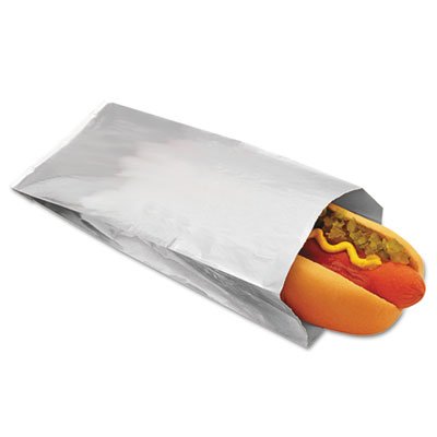 Foil Single-Serve Hot Dog Bags, 3 1/2 x 1 1/2 x 8 1/2, Silver,1000/Carton
