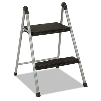 Folding Step Stool, 2-Step, 200lb, 16 9/10" Working Height, Platinum/Black CSC11024PBL1E