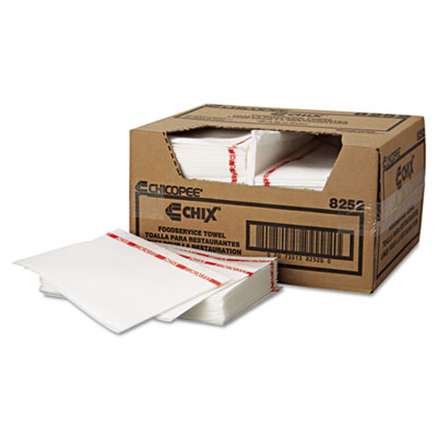 Chix CHI 8252 Food Service Towels, 13 x 21, Cotton, White/Red, 150/Carton CHI8252