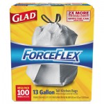 Glad ForceFlex Tall Kitchen Drawstring Bags, 13 gal, .90mil, 24x25 1/8 White 100/Bx CLO70427