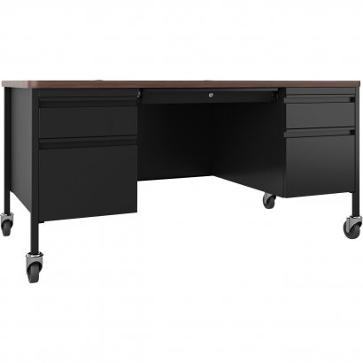 Lorell Fortress Series Walnut Top Teacher's Desk 66945