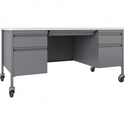 Lorell Fortress White/Platinum Steel Teachers Desk 66946