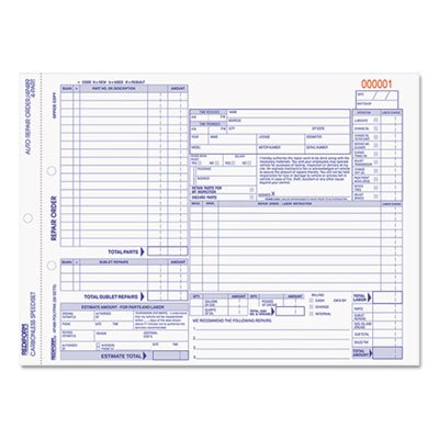 Four-Part Auto Repair Form, 8 1/2 x 11, Four-Part Carbonless, 50 Forms RED4P489