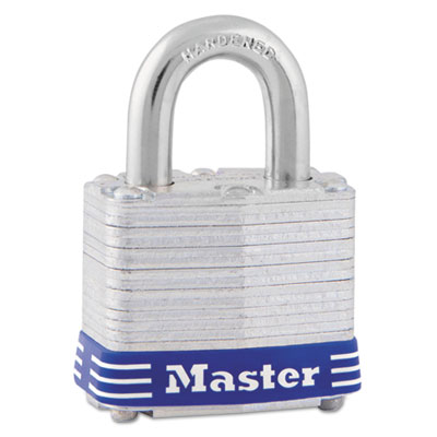 Master Lock Four-Pin Tumbler Laminated Steel Lock, 2" Wide, Silver/Blue, Two Keys MLK5D