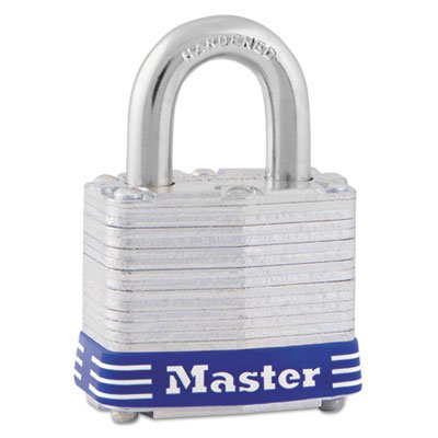 Master Lock Four-Pin Tumbler Lock, Laminated Steel Body, 1 9/16" Wide, Silver/Blue, Two Keys MLK3D