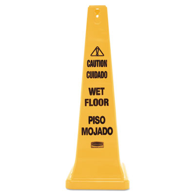 Rubbermaid Commercial FG627677YEL Four-Sided Caution, Wet Floor Yellow Safety Cone, 12 1/4 x 12 1/4 x 36h