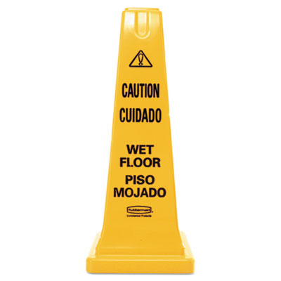 Rubbermaid Commercial FG627777YEL Four-Sided Caution, Wet Floor Safety Cone, 10 1/2w x 10 1/2d x 25 5