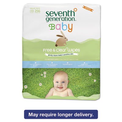 SEV 34219CT Free & Clear Baby Wipes, Refill, Unscented, White, 256/PK, 3 PK/CT SEV34219CT