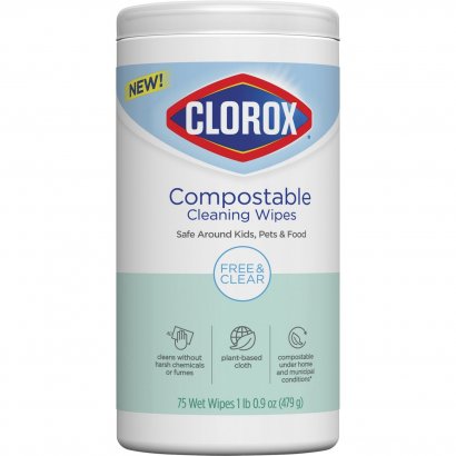 Clorox Free & Clear Compostable Cleaning Wipes 32486CT