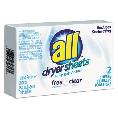 R1-2979353 Free Clear Vend Pack Dryer Sheets, Fragrance Free, 2 Sheets/Box, 100 Box/Carton VEN2979353