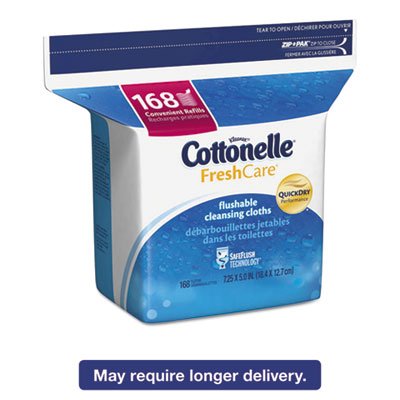 10358 Fresh Care Flushable Cleansing Cloths, White, 5 x 7 1/4, 168/Pack KCC10358EA