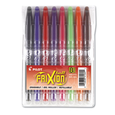 Pilot FriXion Ball Erasable Stick Gel Pen, Fine 0.7mm, Assorted Ink/Barrel, 8/Pack PIL31569