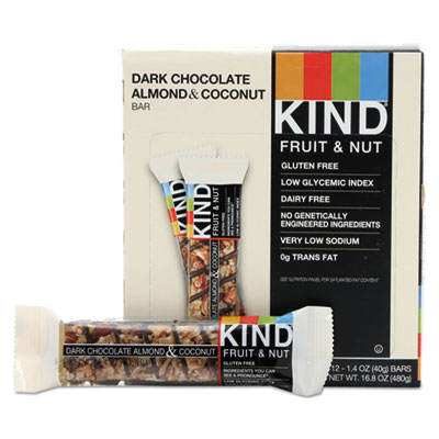 KIND Fruit and Nut Bars, Dark Chocolate Almond and Coconut, 1.4 oz Bar, 12/Box KND19987