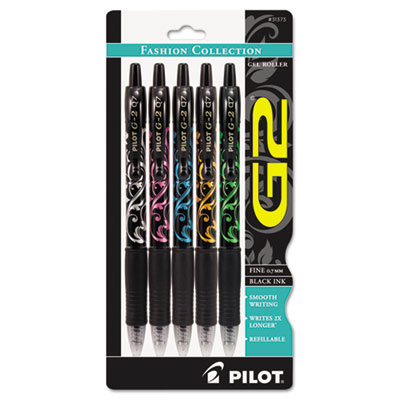 Pilot G2 Fashion Premium Retractable Gel Pen, 0.7mm, Black Ink, Assorted Barrel, 5/Set PIL31373