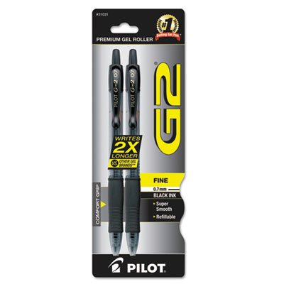 Pilot G2 Premium Retractable Gel Ink Pen, Refillable, Black Ink, .7mm, 2/Pack PIL31031