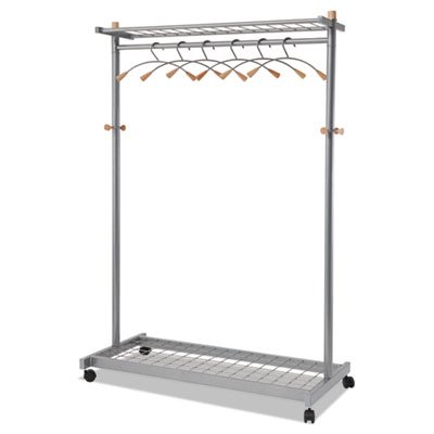 Alba Garment Racks, Two-Sided, 2-Shelf Coat Rack, 6 Hanger/6 Hook, Silver Steel/Wood ABAPMLUX6