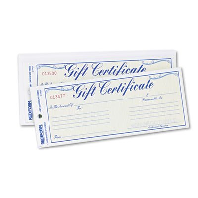 Rediform Gift Certificates w/Envelopes, 8-1/2w x 3-2/3h, Blue/Gold, 25/Pack RED98002