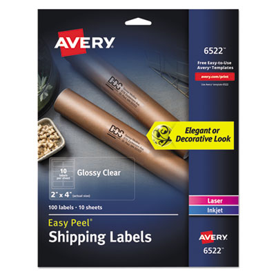 Avery Glossy Clear Easy Peel Mailing Labels w/ Sure Feed Technology, Inkjet/Laser Printers, 2 x 4, Clear, 10/Sheet