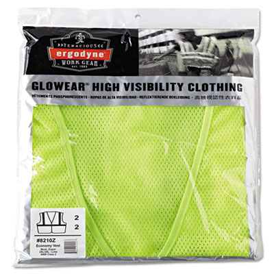Ergodyne GloWear 8210Z Class 2 Economy Vest, Polyester Mesh, Zipper Closure, Lime, 2L/3XL EGO21057