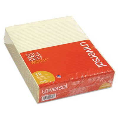 UNV42000 Glue Top Writing Pads, Narrow Rule, Ltr, Canary, 50-Sheet Pads/Pack, Dozen UNV42000