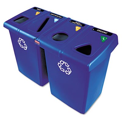 Rubbermaid Commercial Glutton Recycling Station, Four-Stream, 92 gal, Blue RCP1792372