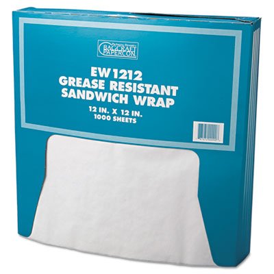 P057012 Grease-Resistant Paper Wrap/Liner, 12 x 12, White, 1000/Box, 5 Boxes/Carton BGC057012
