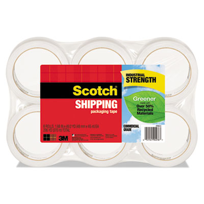 Scotch 3750G-6 Greener Commercial Grade Packaging Tape, 1.88" x 49.2 yd, 3" Core, 6/Pack, Clear MMM3750G6