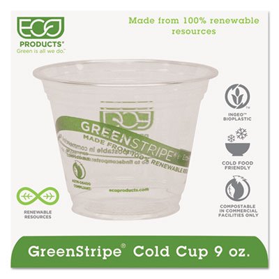 Eco-Products GreenStripe Renewable & Compostable Cold Cups - 9oz., 50/PK, 20 PK/CT ECOEPCC9SGS