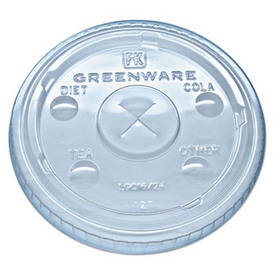 9509112 Greenware Cold Drink Lids, Fits 16-18, 24 oz Cups, X-Slot, Clear, 1000/Carton FABLGC1624