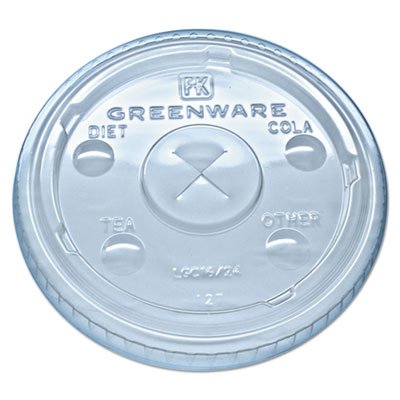 9509112 Greenware Cold Drink Lids, Fits 16-18, 24 oz Cups, X-Slot, Clear, 1000/Carton FABLGC1624
