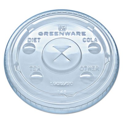 9509111 Greenware Cold Drink Lids, Fits 9, 12, 20 oz Cups, Clear, 1000/Carton FABLGC1220