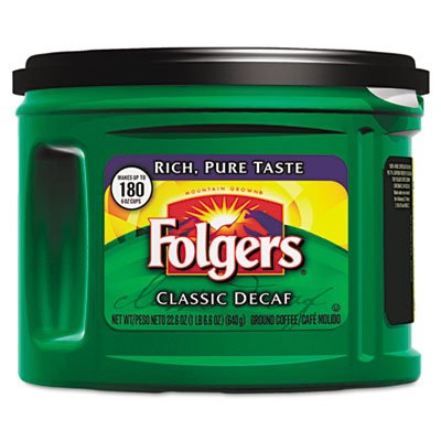 Folgers 374 Ground Coffee, Classic Roast Decaffeinated, Ground, 22 3/5oz, Can, 6/Carton FOL00374CT