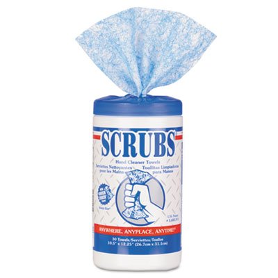 SCRUBS Hand Cleaner Towels, 10 x 12, Blue/White, 30/Canister ITW42230