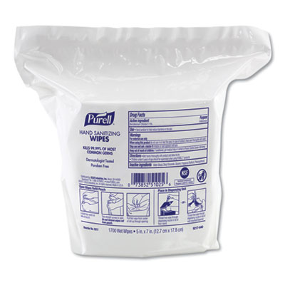 PURELL 9217-02 Hand Sanitizing Wipes, 8.25 x 14.06, Fresh Citrus Scent, 1700 Wipes/Pouch, 2 Pouches/Carton