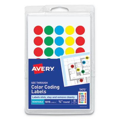 Avery Handwrite-Only Self-Adhesive "See Through" Removable Round Color Dots, 0.75" dia., Assorted, 35/Sheet, 29 Sheets/Pack