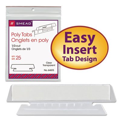 Smead Hanging File Tab/Insert, 1/3 Tab, 3 1/2 Inch, Clear Tab/White Insert, 25/Pack SMD64615