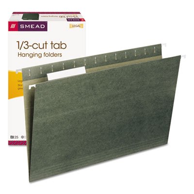Smead Hanging Folders, 1/3 Tab, 11 Point Stock, Legal, Green, 25/Box SMD64135