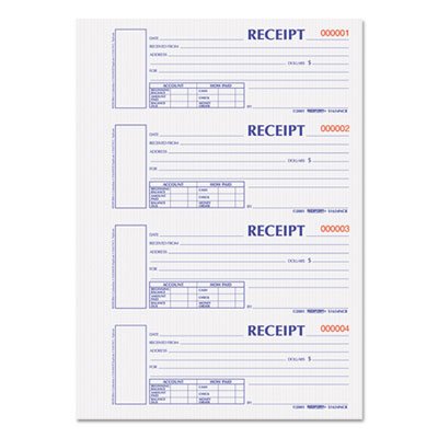 Rediform Hardcover Numbered Money Receipt Book, 2 3/4 x 6-7/8, Two-Part, 300 Forms REDS1654NCR