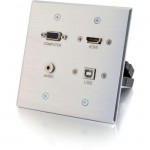 C2G HDMI, VGA, 3.5mm and USB Pass Through Double Gang Wall Plate - Aluminum 39703